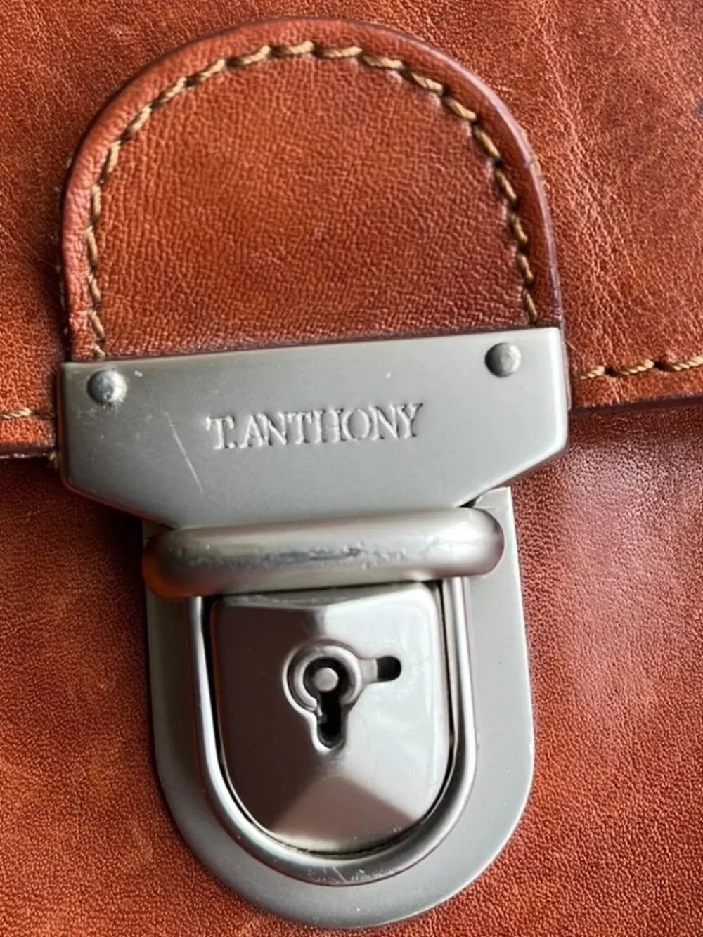 T. Anthony Soft Flap Briefcase Laptop Bag Brown Italian Leather Shoulder Strap